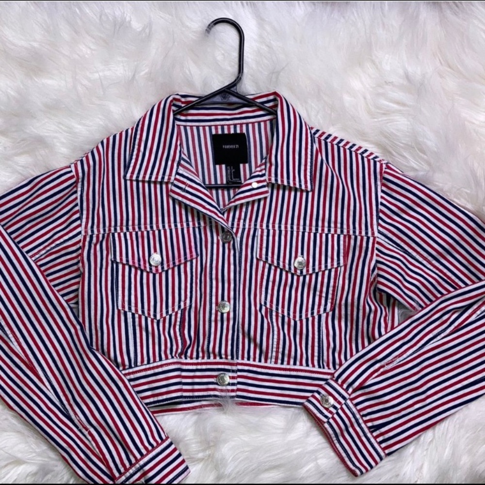 Stripped Crop Jeans Jacket